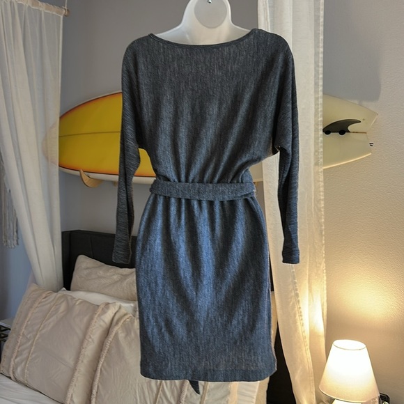 Anine Bing Wool Blend Relaxed Long Sleeve Drapey Faux Wrap Dress in Gray, XS - Picture 3 of 9